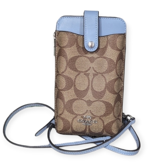Coach Other - Coach Crossbody North South Phone Purse Chain & Leather Strap Khaki Blue C7397
